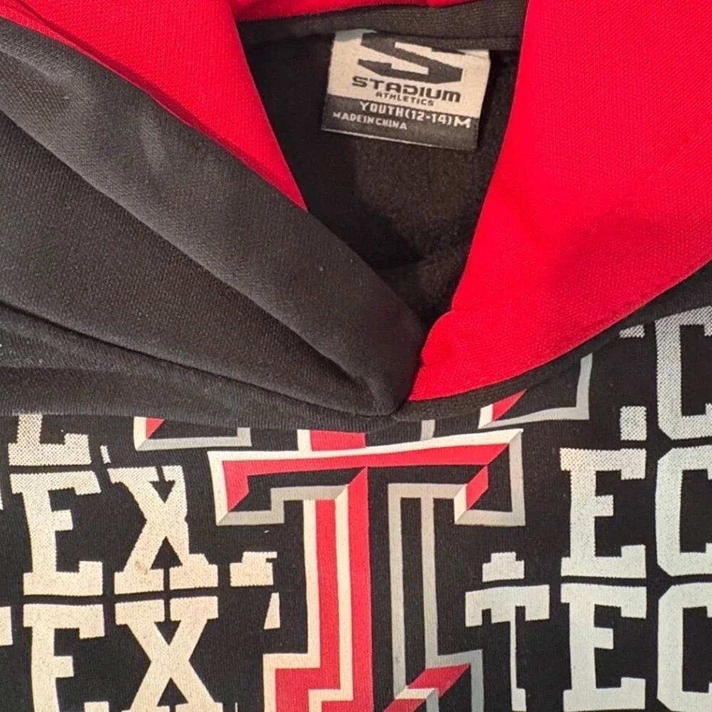 Texas Tech Red Raiders Youth Black Red Logo Hoodie Sweatshirt Kids M 12‎ 14